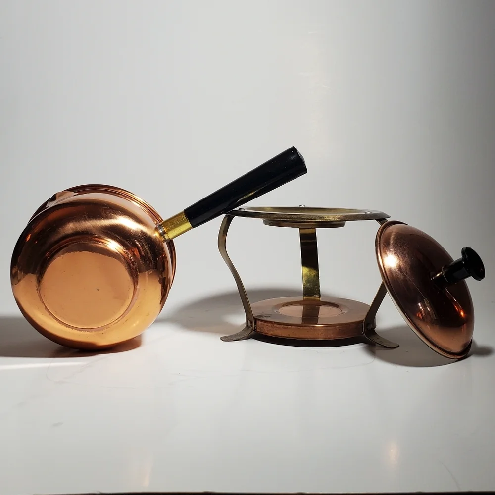 Mid-Century Vintage Copper Fondue Set Butter Warmer Small Sauce Pot Cookware